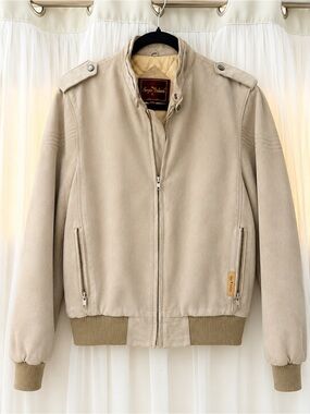 Men’s Sergio Valente Light Beige Suede Bomber Jacket